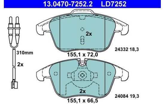 Brake Pad Set, disc brake ATE Ceramic 13.0470-7252.2, Image 3