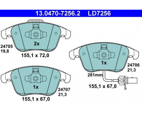 Brake Pad Set, disc brake ATE Ceramic 13.0470-7256.2, Image 3