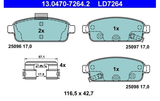 Brake Pad Set, disc brake ATE Ceramic 13.0470-7264.2, Image 3
