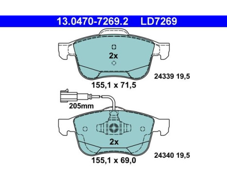 Brake Pad Set, disc brake ATE Ceramic 13.0470-7269.2, Image 3