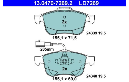 Brake Pad Set, disc brake ATE Ceramic 13.0470-7269.2, Image 3