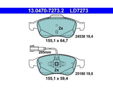 Brake Pad Set, disc brake ATE Ceramic 13.0470-7273.2, Image 3