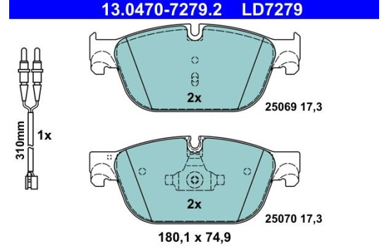 Brake Pad Set, disc brake ATE Ceramic 13.0470-7279.2, Image 2