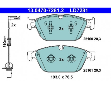 Brake Pad Set, disc brake ATE Ceramic 13.0470-7281.2