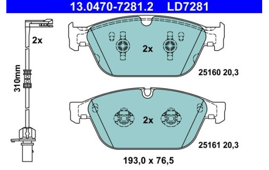 Brake Pad Set, disc brake ATE Ceramic 13.0470-7281.2