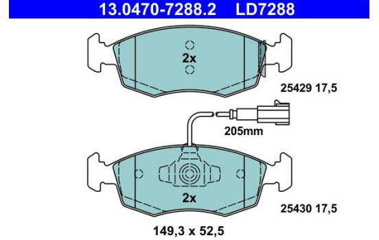 Brake Pad Set, disc brake ATE Ceramic 13.0470-7288.2