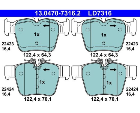 Brake Pad Set, disc brake ATE Ceramic 13.0470-7316.2, Image 2