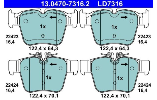 Brake Pad Set, disc brake ATE Ceramic 13.0470-7316.2, Image 2