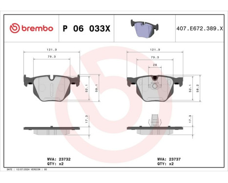 Brake Pad Set, disc brake BREMBO XTRA LINE P 06 033X, Image 4