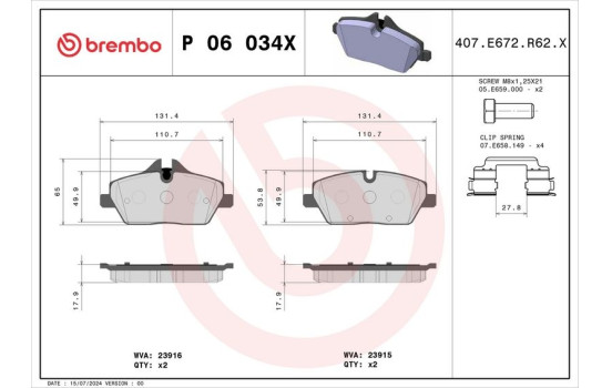 Brake Pad Set, disc brake BREMBO XTRA LINE P 06 034X, Image 4