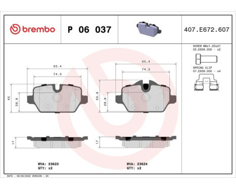 Brake Pad Set, disc brake BREMBO XTRA LINE P 06 037X, Image 2