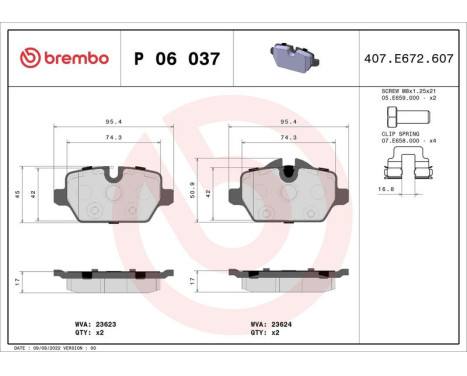 Brake Pad Set, disc brake BREMBO XTRA LINE P 06 037X, Image 2