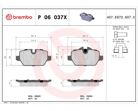 Brake Pad Set, disc brake BREMBO XTRA LINE P 06 037X, Image 4