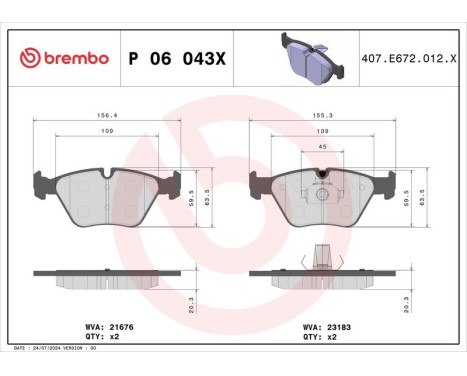 Brake Pad Set, disc brake BREMBO XTRA LINE P 06 043X, Image 2