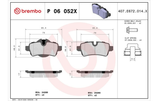 Brake Pad Set, disc brake BREMBO XTRA LINE P 06 052X, Image 4