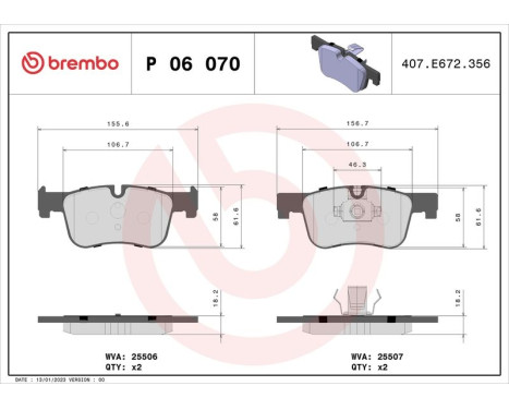 Brake Pad Set, disc brake BREMBO XTRA LINE P 06 070X, Image 2