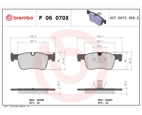 Brake Pad Set, disc brake BREMBO XTRA LINE P 06 070X, Image 4