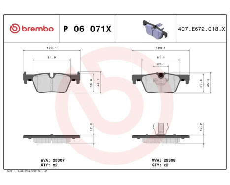 Brake Pad Set, disc brake BREMBO XTRA LINE P 06 071X, Image 4
