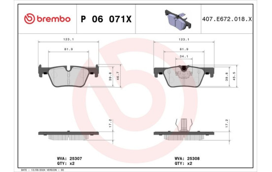 Brake Pad Set, disc brake BREMBO XTRA LINE P 06 071X, Image 4