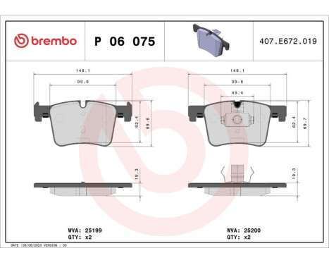 Brake Pad Set, disc brake BREMBO XTRA LINE P 06 075X, Image 2