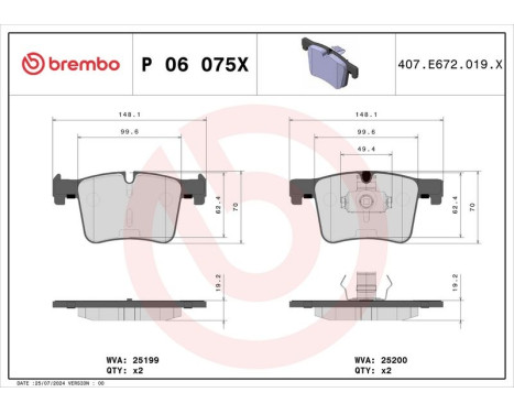 Brake Pad Set, disc brake BREMBO XTRA LINE P 06 075X, Image 2