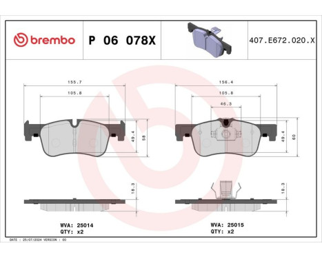 Brake Pad Set, disc brake BREMBO XTRA LINE P 06 078X, Image 4