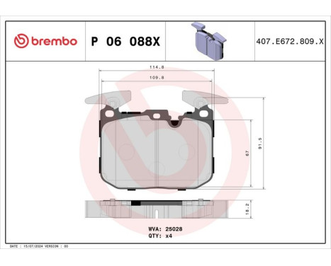 Brake Pad Set, disc brake BREMBO XTRA LINE P 06 088X, Image 2
