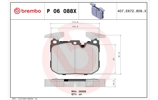 Brake Pad Set, disc brake BREMBO XTRA LINE P 06 088X, Image 2
