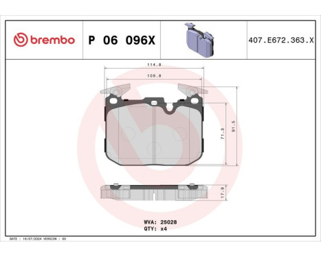 Brake Pad Set, disc brake BREMBO XTRA LINE P 06 096X, Image 4