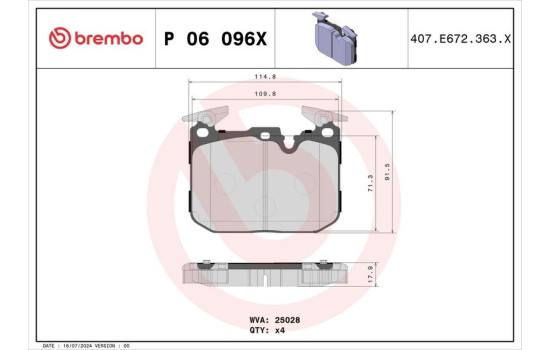 Brake Pad Set, disc brake BREMBO XTRA LINE P 06 096X, Image 3