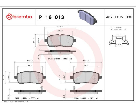 Brake Pad Set, disc brake BREMBO XTRA LINE P 16 013X, Image 2