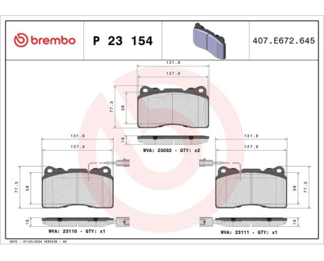 Brake Pad Set, disc brake BREMBO XTRA LINE P 23 154X, Image 2