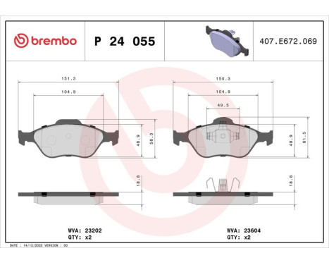 Brake Pad Set, disc brake BREMBO XTRA LINE P 24 055X, Image 2