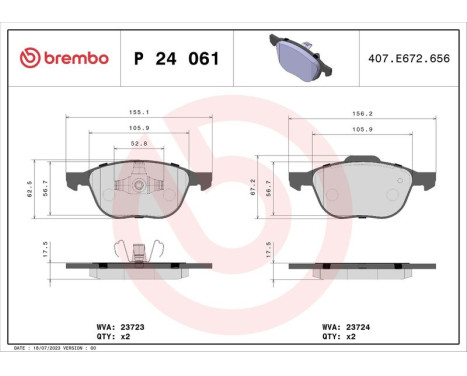 Brake Pad Set, disc brake BREMBO XTRA LINE P 24 061X, Image 2