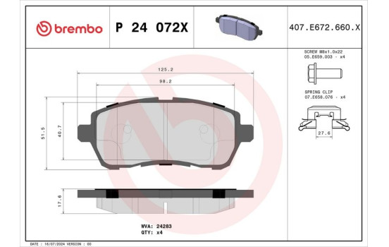 Brake Pad Set, disc brake BREMBO XTRA LINE P 24 072X, Image 4