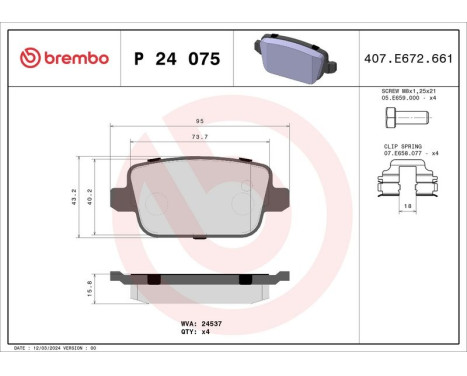 Brake Pad Set, disc brake BREMBO XTRA LINE P 24 075X, Image 2