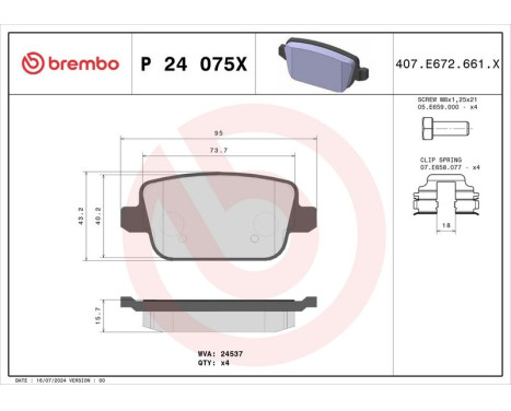 Brake Pad Set, disc brake BREMBO XTRA LINE P 24 075X, Image 4