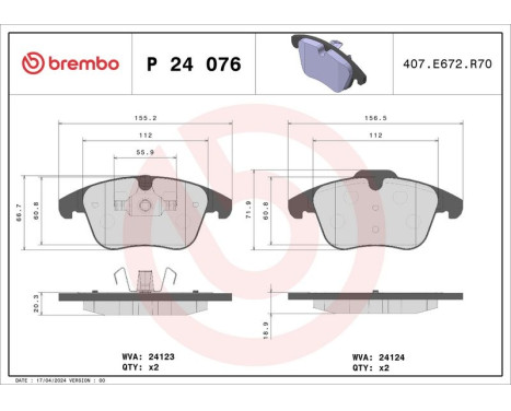 Brake Pad Set, disc brake BREMBO XTRA LINE P 24 076X, Image 2