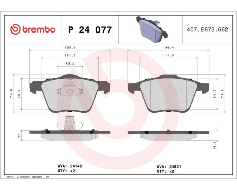 Brake Pad Set, disc brake BREMBO XTRA LINE P 24 077X, Image 2