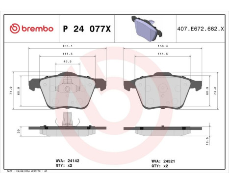 Brake Pad Set, disc brake BREMBO XTRA LINE P 24 077X, Image 4