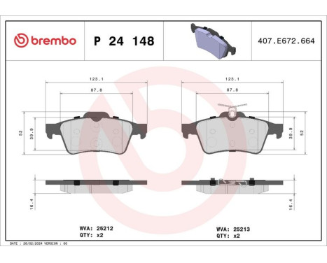 Brake Pad Set, disc brake BREMBO XTRA LINE P 24 148X, Image 2