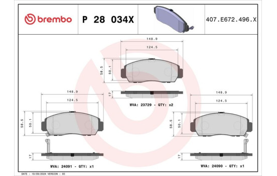 Brake Pad Set, disc brake BREMBO XTRA LINE P 28 034X, Image 4