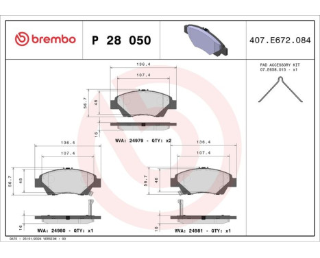 Brake Pad Set, disc brake BREMBO XTRA LINE P 28 050X, Image 2