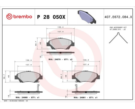 Brake Pad Set, disc brake BREMBO XTRA LINE P 28 050X, Image 4