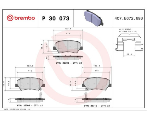 Brake Pad Set, disc brake BREMBO XTRA LINE P 30 073X, Image 2