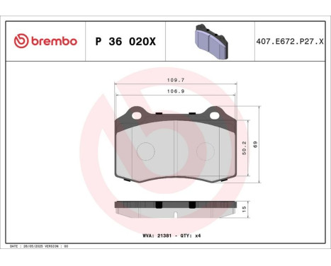 Brake Pad Set, disc brake BREMBO XTRA LINE P 36 020X, Image 4