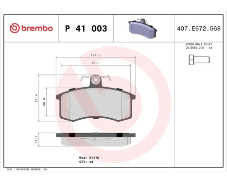 Brake Pad Set, disc brake BREMBO XTRA LINE P 41 003X, Image 2