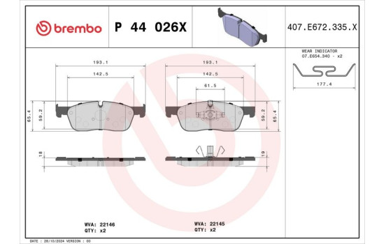 Brake Pad Set, disc brake BREMBO XTRA LINE P 44 026X, Image 4