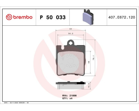 Brake Pad Set, disc brake BREMBO XTRA LINE P 50 033X, Image 2