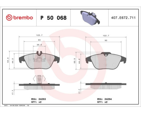 Brake Pad Set, disc brake BREMBO XTRA LINE P 50 068X, Image 2